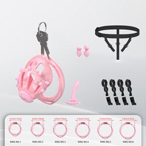 YPM 3D geprinte Sissy Cage kuisheidskooi met spikes, hars, paars roze, met 6 ringmaten, harnas, <span class=keywords><strong>mini</strong></span> plastic slot - Product Image 3