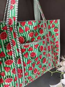 Bolso Tote de Algodón Acolchado con Estampado de Sandía, Estilo Jaipuri, Bolso de Hombro Elegante para Mujer, Bolso de Viaje - Product Image 3