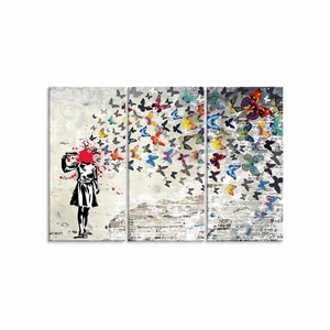 Arte impreso en lienzo de Banksy Butterfly Girl - Diseño de vitral, JUEGO DE 3 LIENZOS - Product Image 2