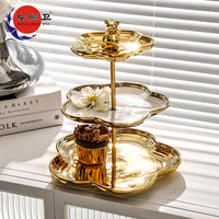 Ensemble de présentoirs à desserts de luxe pour fêtes, présentoir à cupcakes, plateau de présentation, ours mignon, acier inoxydable, fleur dorée, ensemble de 3 étages