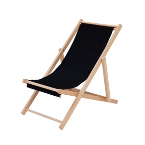OEM factory Outdoor Lounge Sling Beach Deck Chair Wooden Beach Chairs for Adults Solid Wood Folding Beach Chair
