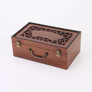 Carved Unfinished Flip Top Organizer Boxes Custom Luxury Gift Box Packaging Wooden Square Tea Gift Wood Box