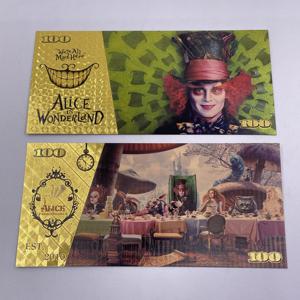 Billet magique plaqué or 24 carats pour films fantastiques américains, Billet <span class=keywords><strong>de</strong></span> banque plaqué or Alice au pays des merveilles, Cadeau <span class=keywords><strong>de</strong></span> Noël - Product Image 2