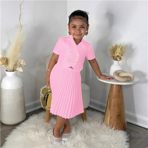 Set di Abbigliamento per Bambine 2-8 Anni, Due Pezzi, Colori Uniti, Camicia con Bottoni + Gonna Plissettata, Completo Carino per Ragazze - Product Image 4