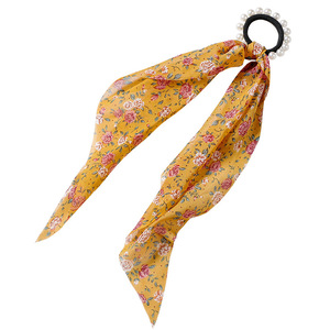 Élastique à cheveux en ruban de soie avec perles, motif floral, accessoire pour queue de cheval, pour femme, décontracté, été 2024 - Product Image 5
