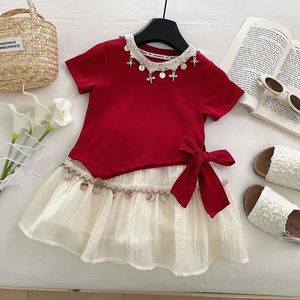 Conjunto de Dos Piezas para Niñas, Camiseta de Manga Corta Irregular y Falda, Estilo Princesa, para Verano - Product Image 4