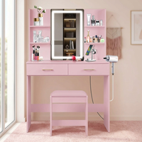 Table de toilette moderne minimaliste avec miroir coulissant, bureau de maquillage éclairé par LED pour petits espaces avec armoire de rangement