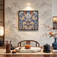 Tableau tapisserie tête d'ours sauvage doré luxe design original, broderie tissée cadre décoration hôtel