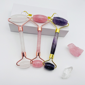 Rodillo de Jade de Cuarzo Rosa Natural de Doble Cabeza para Masaje Facial, Venta Caliente - Product Image 3