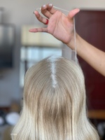 Mini perruque en cheveux humains SHY, cheveux chinois Remy, couverture fine pour cheveux clairsemés, base en maille respirante, lisses et soyeux, OEM ODM