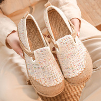 Espadrilles plates décontractées en lin et dentelle pour femmes, respirantes, tissées à la main, confortables pour la marche quotidienne estivale