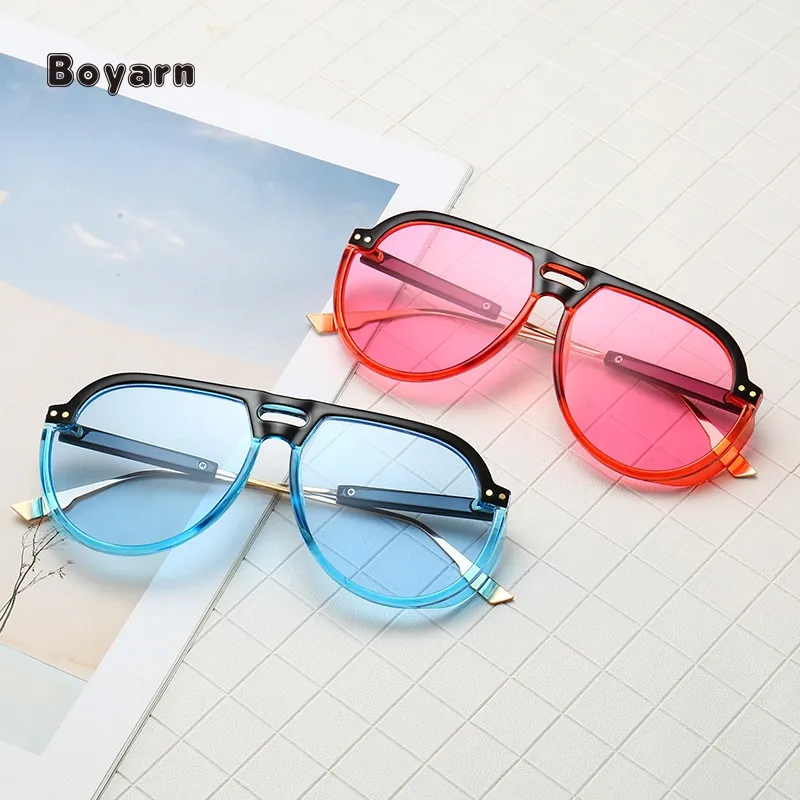 Boyarn Transparent Color Frog Mirror Pilot Sunglasses Women Brand Designer Round Sun Glasses Female Lady Sunglass Shades