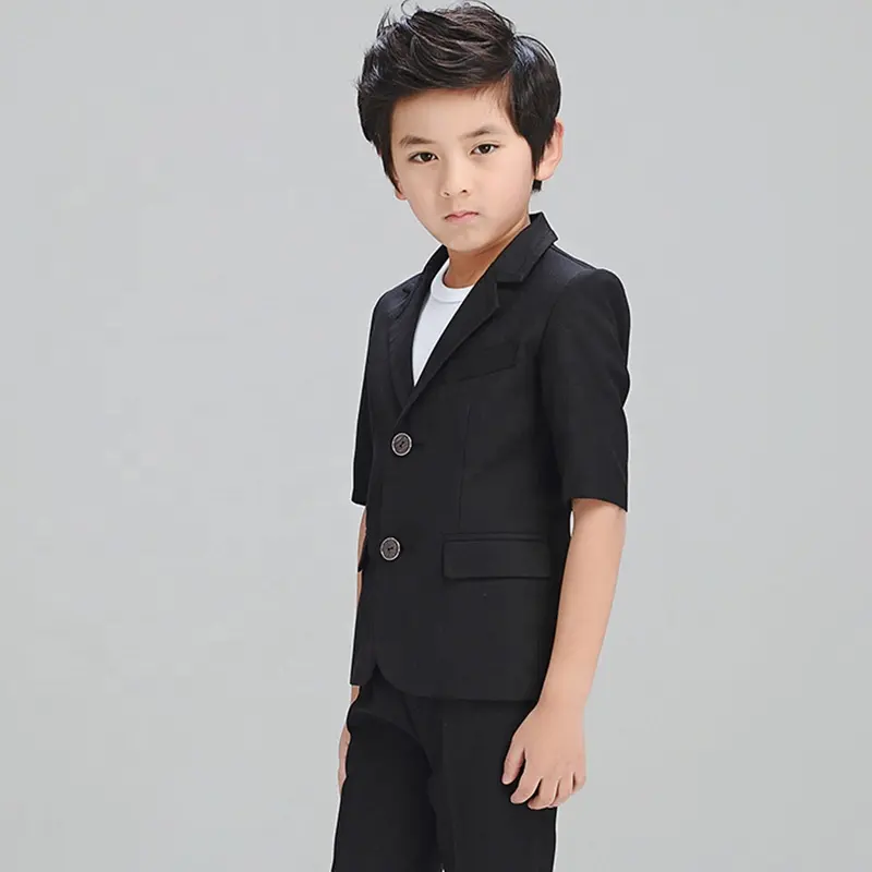 Gute Qualität benutzer definierte Etikett formale Abschluss ball Jungen Kind Mittel arm schwarz Jacke Anzug Slim Fit Blazer für Party