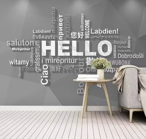 Papier peint Hello multilingue | Salutation internationale murale en PVC imperméable facile pour le papier peint 3d Global Spaces - Product Image 2