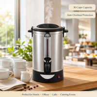Distributeur de boissons chaudes électrique 30 tasses en acier inoxydable, distributeur de café commercial pour cantine scolaire