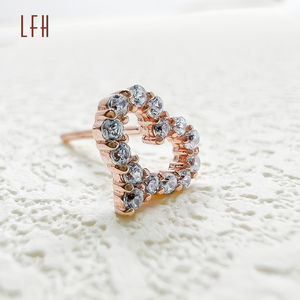 Pendientes de Oro de 18k, Joyería de Oro, Pendientes de Corazón con Diamantes, Pendientes de Corazón con Circonita, Joyería de Oro de 18k Real para Mujer, Regalo - Product Image 3