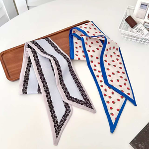 Sciarpa Sottile in Raso Effetto <span class=keywords><strong>Seta</strong></span> Blu Nebbia alla Moda, Stile Coreano, per Uso Quotidiano, <span class=keywords><strong>Foulard</strong></span>, Fascia per Capelli, Nastro per Borsa, MOQ Basso, Disponibile per Dropshipping - Product Image 4