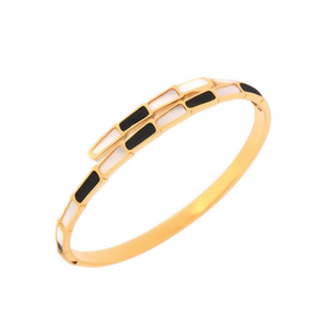 Bracciale a serpente con conchiglie bianche e nere in acciaio inossidabile, braccialetto raffinato - Product Image 1