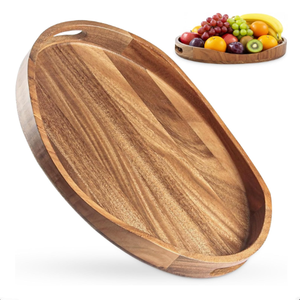 Bandeja Ovalada de Madera de Acacia con Asa, Plato Multiusos <span class=keywords><strong>para</strong></span> Frutas, Bocadillos, Desayuno en la Cama - Product Image 1