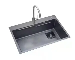 Wastafel dapur desain Modern buatan tangan 304, mangkuk ganda Stainless Steel Undermount tiga lubang multi-fungsi langkah rendah tinggi