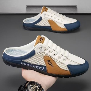 Men Mesh <b>Half</b> <b>Slip</b> On Mules Shoes Breathable Lace Up Closed Toe Casual Outdoor Walking Men Slippers - Product Image 4