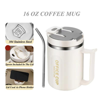 Gobelet isotherme de voyage en acier inoxydable 304 à double paroi, anti-fuite, avec logo personnalisé, pour boire du café, 500 ml, avec cuillère pliable