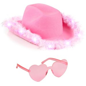 Accessorio per Addio al Nubilato SOLPOP, Occhiali a Forma di Cuore Luminosi Disco, Cappello da Cowgirl con Piume per Ragazze - Product Image 1