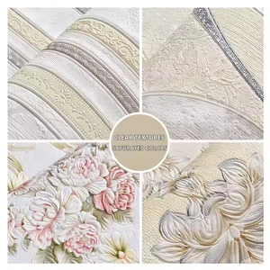 Rouleau de papier peint pour <span class=keywords><strong>parquet</strong></span> gaufré Papier peint en <span class=keywords><strong>mousse</strong></span> gaufrée à peler et coller à motif floral texturé 3D - Product Image 3
