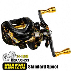 Moulinet de pêche baitcasting haute vitesse 7.2:1 en fibre de carbone et nylon, puissance de frein maximale 8KG, pour eau salée et douce, rivière, ruisseau et lac, 3+1 roulements à billes - Product Image 4