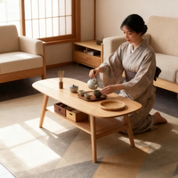 Table basse en chêne massif avec étagère de rangement, bureau naturel pour bureau à domicile, montage facile