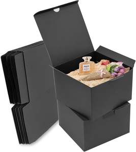 Boîte cadeau noire 6x6x4 pouces avec couvercle, papier recyclable adapté pour les mariages, les festivals, les cadeaux, les remises de diplômes, les anniversaires - Product Image 1
