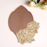 Diseño Floral Creativo Premium Blush Pink Rose Gold Mirror Acrílico Menús Bar de Lujo Boda Saludo Eventos Hecho Papel Duradero