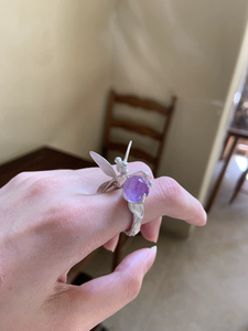 Anillo de Plata Pura Personalizado ZHENXUN, Anillo con Alas de Ángel para Niña, Joyería de Hada con Flores Incrustadas, Aspecto Envejecido Único - Product Image 5
