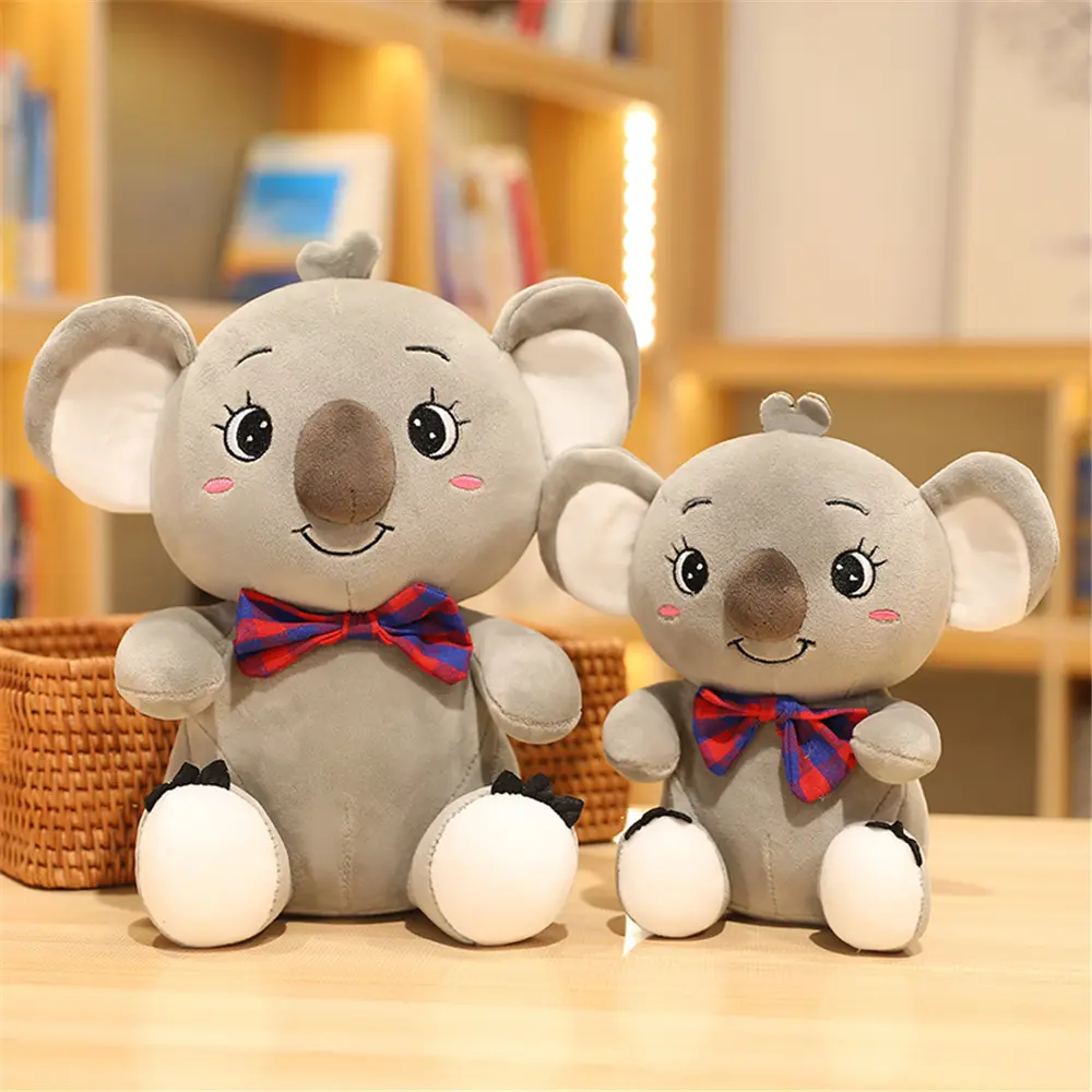 Ours en peluche koala en peluche, personnalisé, avec nœud, gris, pour enfants, cadeau d'anniversaire pour filles, vente en gros