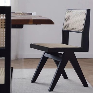 Chaise en rotin sans bras en bois massif chaise en rotin à dossier simple chaise design de jardin pour café - Product Image 3