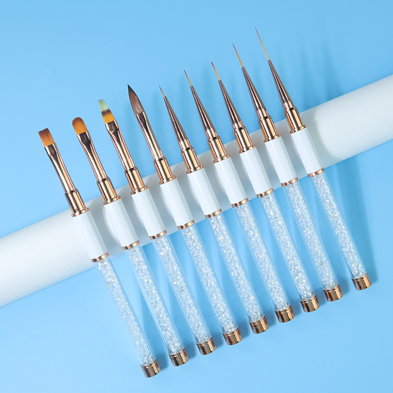 Профессиональная Кисть для акрилового гель-лака с бриллиантами, белый цвет, 9 разных цветов, кисть для рисования ногтей