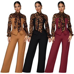 2026 donna si adatta ai blazer e pantaloni <span class=keywords><strong>da</strong></span> donna in tinta unita con Patchwork di ghepardo e due pezzi Set abito formale Chic <span class=keywords><strong>da</strong></span> <span class=keywords><strong>ufficio</strong></span> abiti Casual - Product Image 1