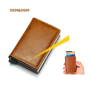 Minimalist Pop Up Leather Men Rfid Blocking Slide Wallet Designers Label Men Smart Wallet