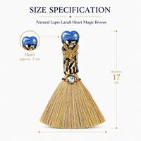 Balai de sorcière en cristal de lapis-lazuli naturel, 17 cm, pierre en forme de cœur, décoration d'Halloween, cadeau, ornement