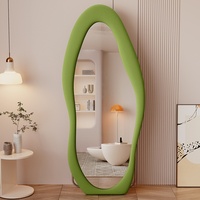 Fourniture d'Usine Miroir sur Pied en Verre de Luxe Moderne, Pleine Longueur, Recouvert de Tissu Flanelle, Forme Irrégulière de Mangue, pour Chambre et Hôtel, Espejo