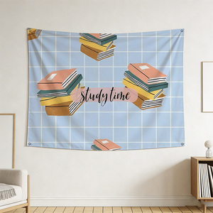 90x150cm <strong>Books</strong> <strong>on</strong> a Blue Plaid <strong>Flag</strong> Warm Every Space - Cafe, Bar, Home and Party Ready - Product Image 1