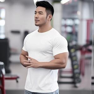 Nueva ropa de gimnasio Color sólido 95% algodón entrenamiento camiseta Fitness deportes hombres Camiseta de manga corta - Product Image 5