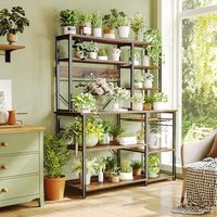 Étagère de cuisine imperméable avec prise électrique, support pour micro-ondes en bois rustique, étagère de rangement multi-niveaux