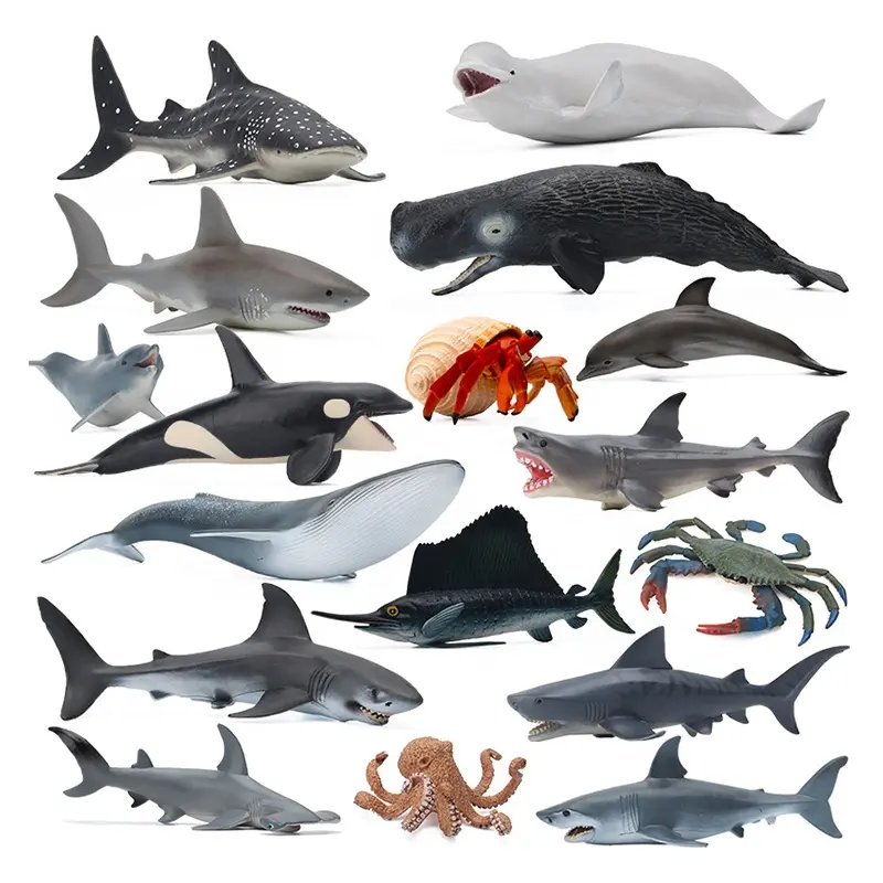 مجسمات قابلة للجمع ، ألعاب محاكاة لسفاري صغير ، محاكاة لشخصية حيوانات المحيط ، للأطفال ، لعبة سمكة القرش من الأسمنت البلاستيكي