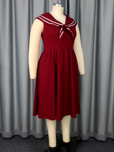 AOMEI <span class=keywords><strong>cuello</strong></span> <span class=keywords><strong>marinero</strong></span> con pajarita sin mangas una línea uniforme escolar vino Simple diario verano vestido Casual - Product Image 5