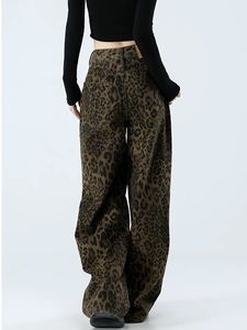 <span class=keywords><strong>Pantalon</strong></span> large taille haute vintage 2026 OEM Jeans <span class=keywords><strong>Femme</strong></span> Élégant avec poches boutonnées Imprimé léopard Streetwear - Product Image 6