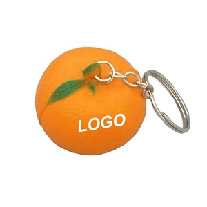 Article promotionnel : Mini balles anti-stress extensibles en mousse PU, motif orange mandarine, avec porte-clés - Product Image 1