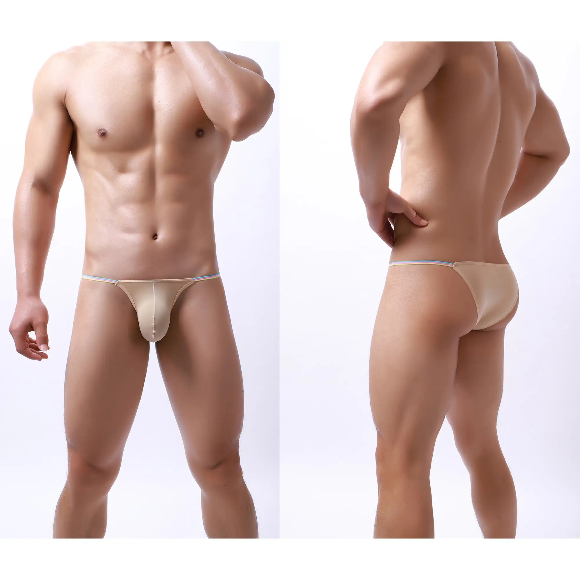 Calzoncillos sexys de tiro bajo para hombre, bóxer, ropa interior, pantalones cortos para Gay, personalizado, bolsillo frontal para pene, venta al por mayor