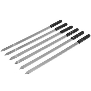 Barbecue <strong>Grilling</strong> Shish Kebab Persian Brazilian Chicken Fork <strong>Flat</strong> <strong>Grilling</strong> Sticks Stainless Steel BBQ Skewer With Wood Handle - Product Image 1