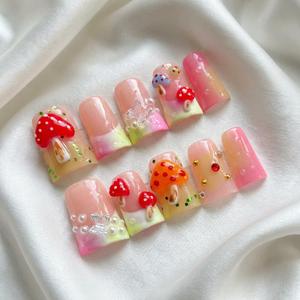 Faux ongles à presser faits maison 3D artisanaux, <span class=keywords><strong>forme</strong></span> bec de canard évasée Cyber, pour fête, ongles Y2K, courts, vente en gros, promotion - Product Image 4